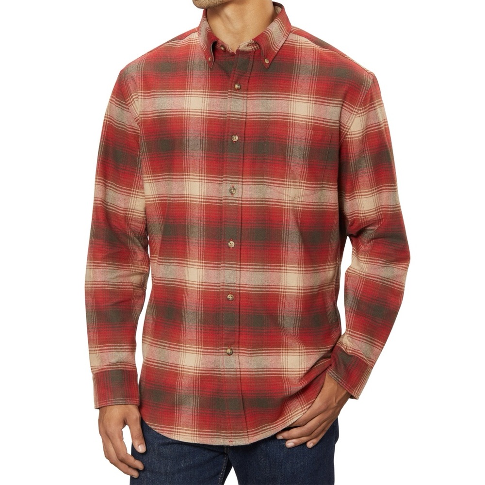 Pendleton Mason Cotton Longsleeve Red Brown Plaid Button Down Flannel